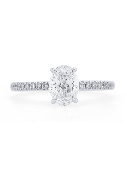 Lab Grown Oval 1.01 Carat Diamond Ring, 18 Carat White Gold