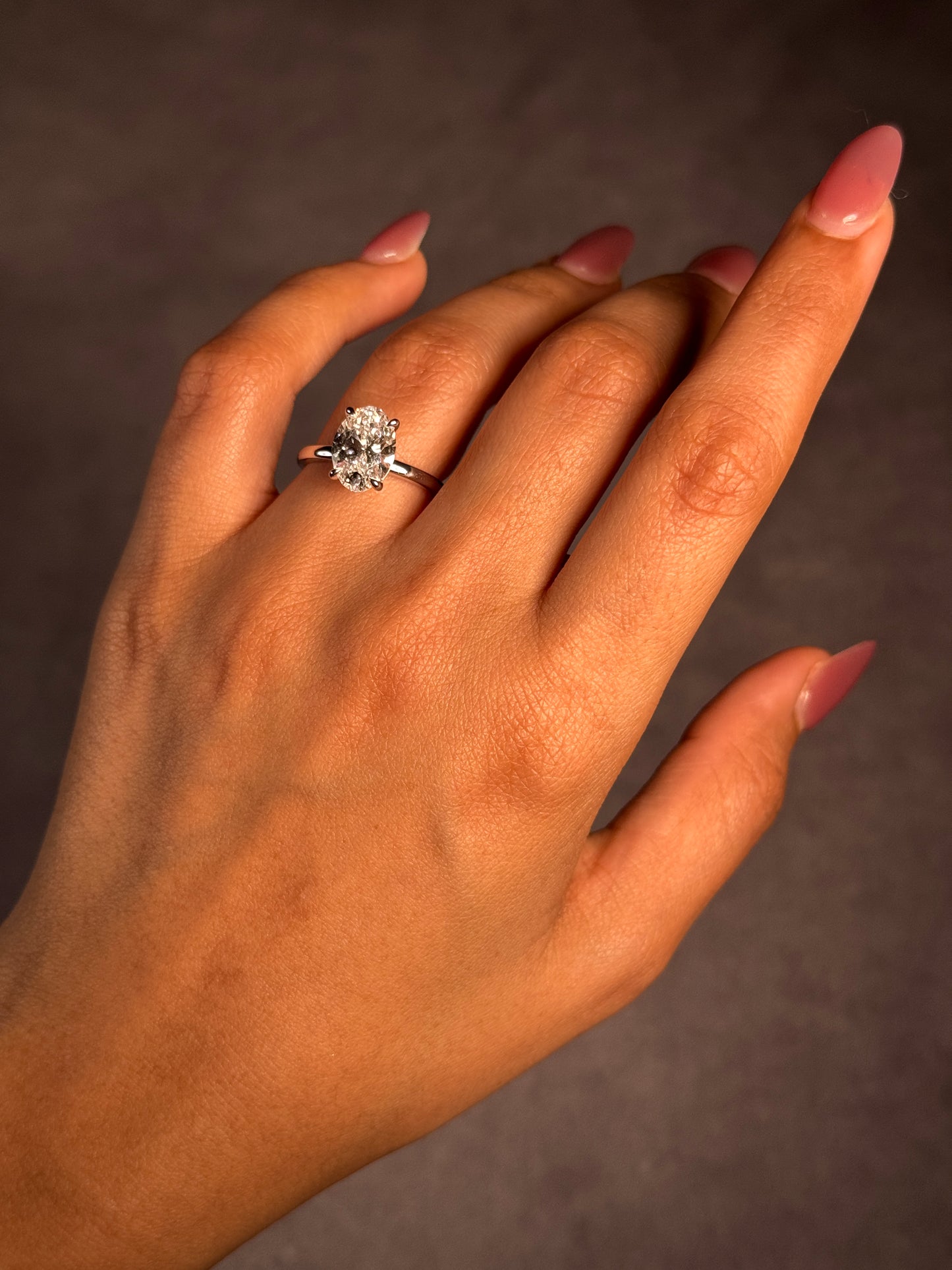 Lab Grown Oval Diamond Ring in 18 Carat White Gold, T=3.01ct.