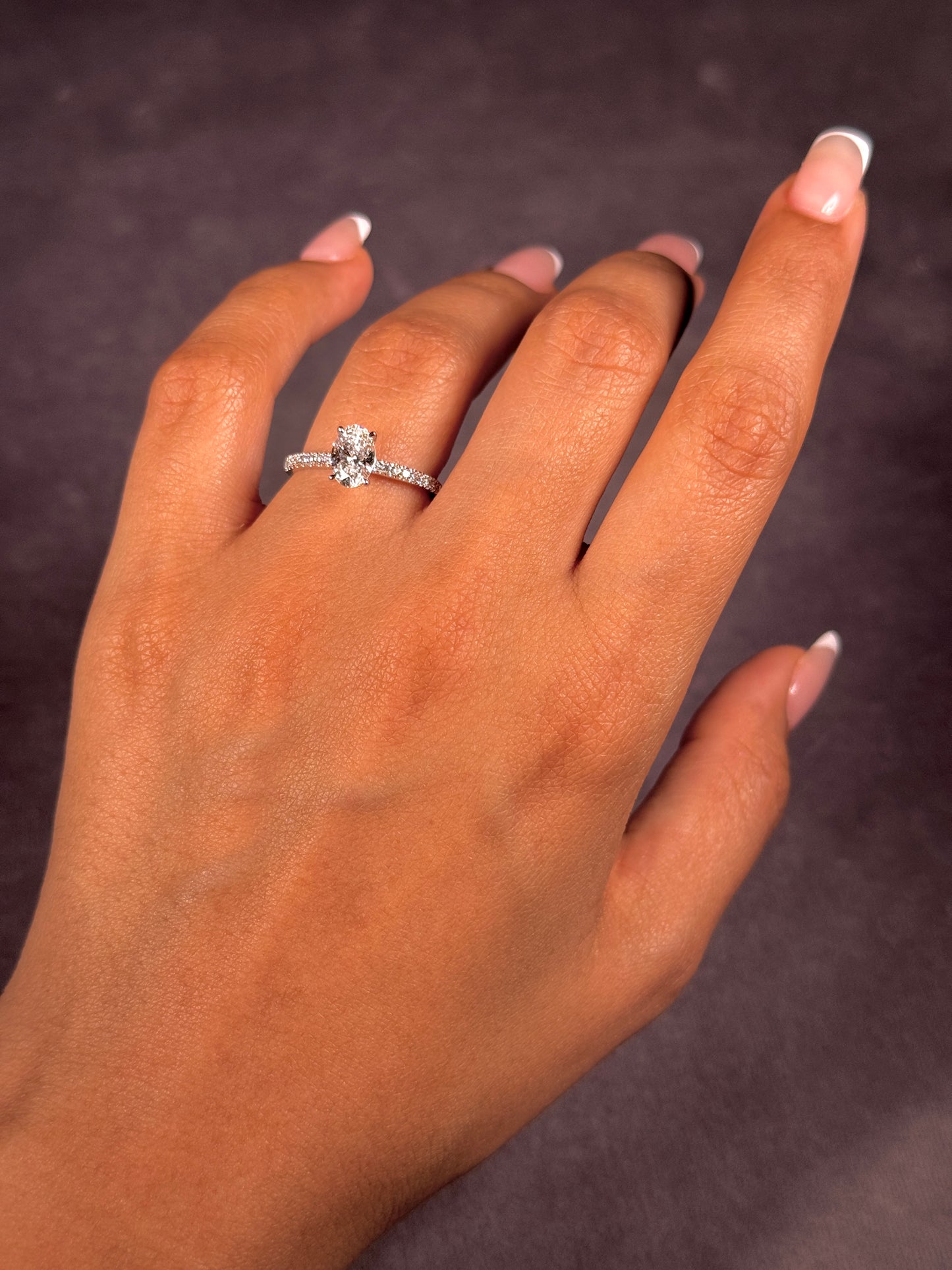 Lab Grown Oval 1.01 Carat Diamond Ring, 18 Carat White Gold