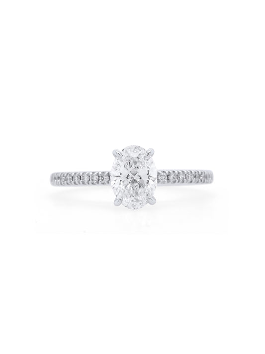 Lab Grown Oval 1.01 Carat Diamond Ring, 18 Carat White Gold