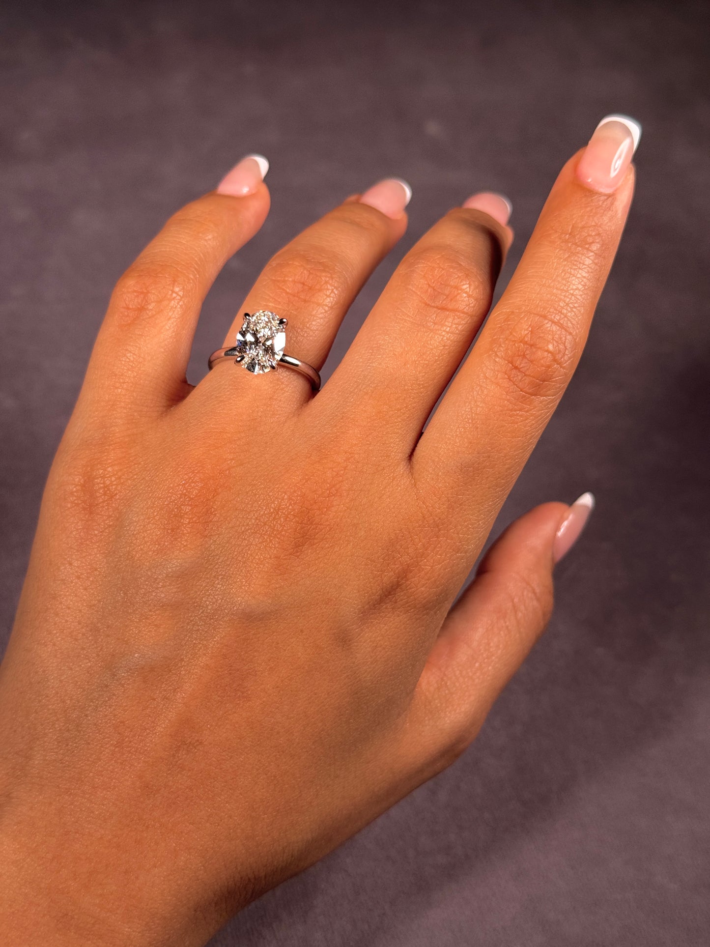 Lab Grown Oval Diamond Ring in 18 Carat White Gold, T=3.02ct.