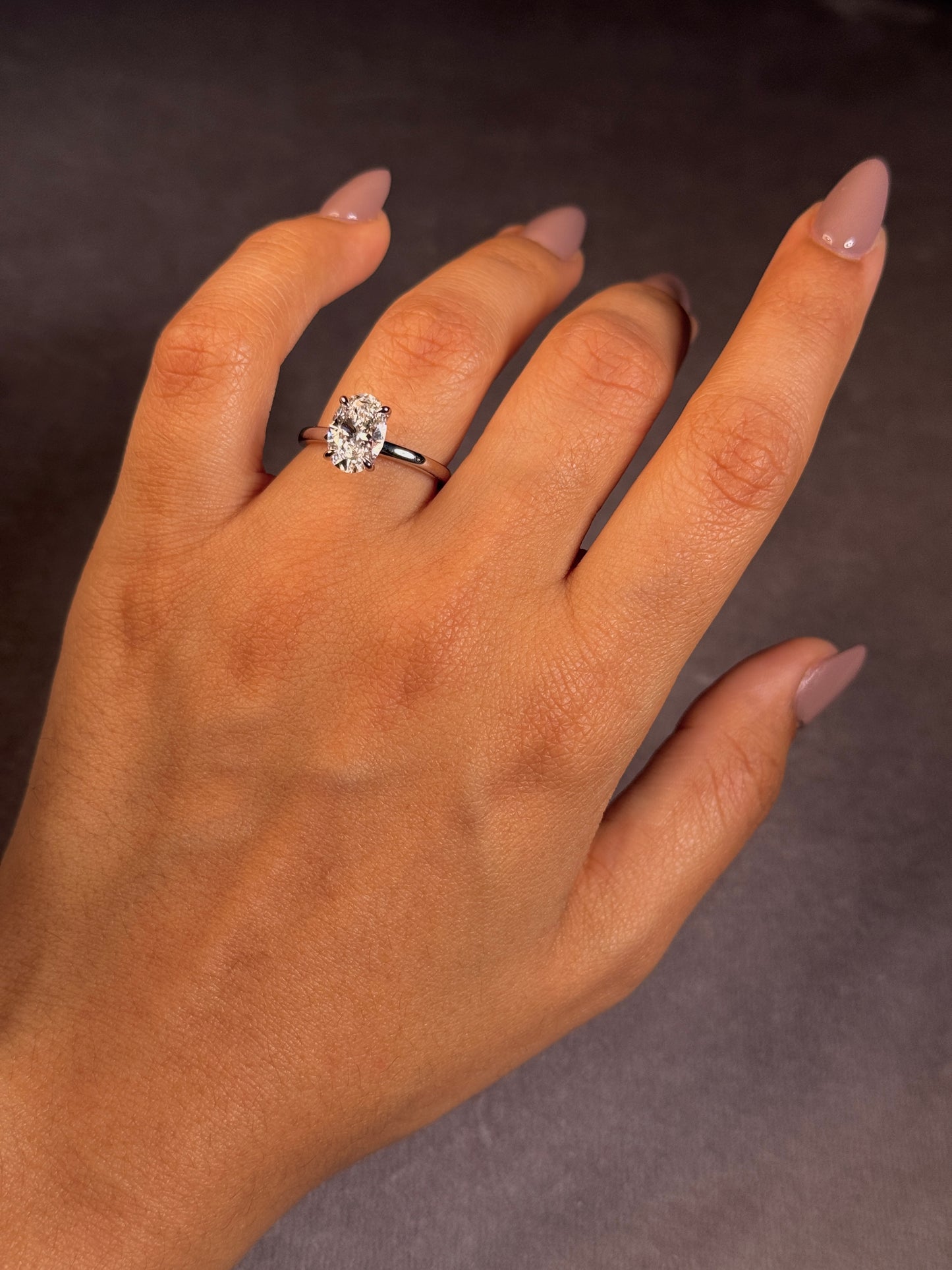 Lab Grown Oval Diamond Ring in 18 Carat White Gold, T=2.07ct.