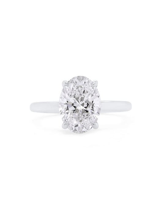 Lab Grown Oval Diamond Ring in 18 Carat White Gold, T=2.07ct.