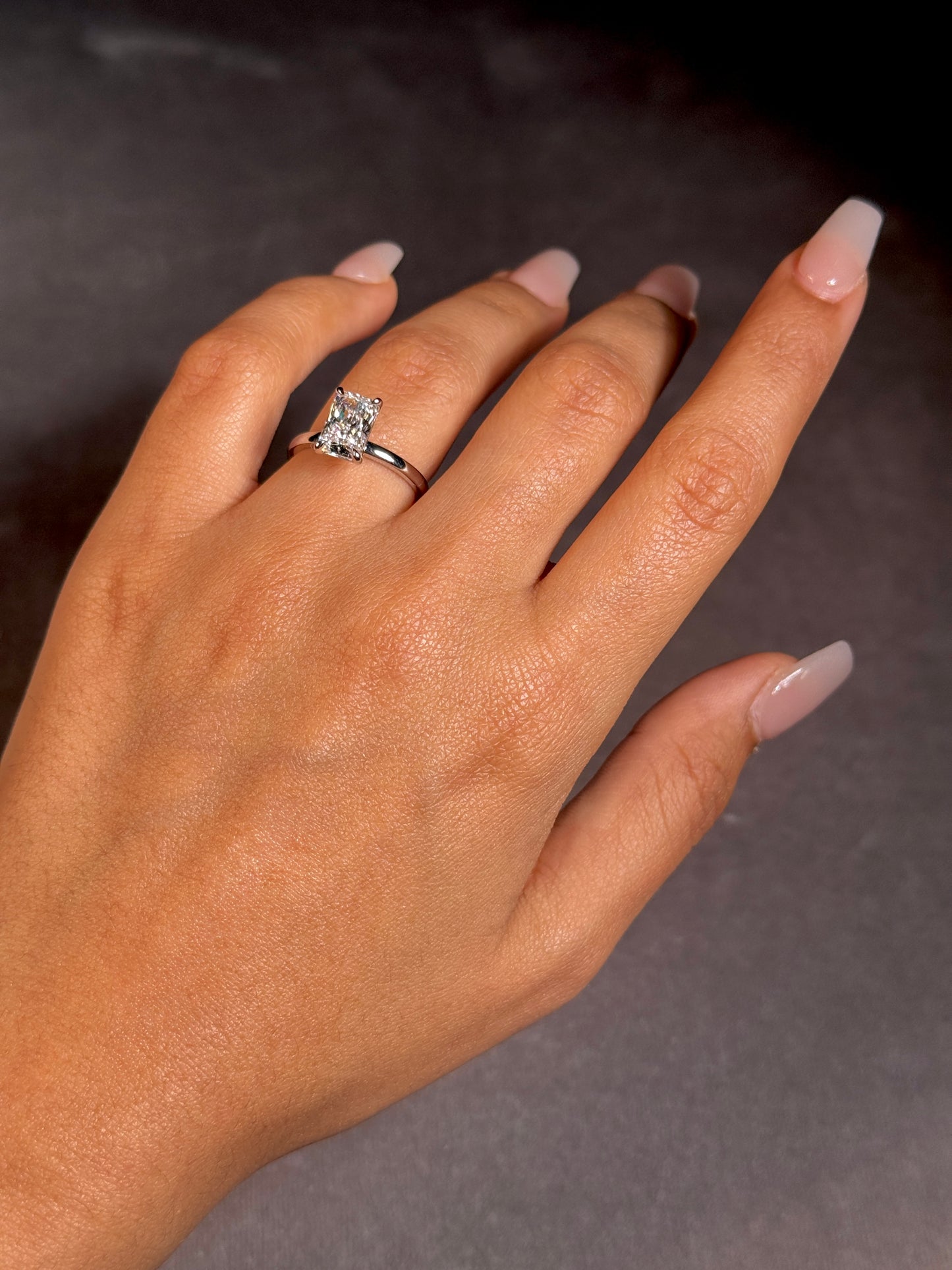 Lab Grown Radiant Cut Diamond Solitaire Ring, 18K White Gold. T=2.02ct
