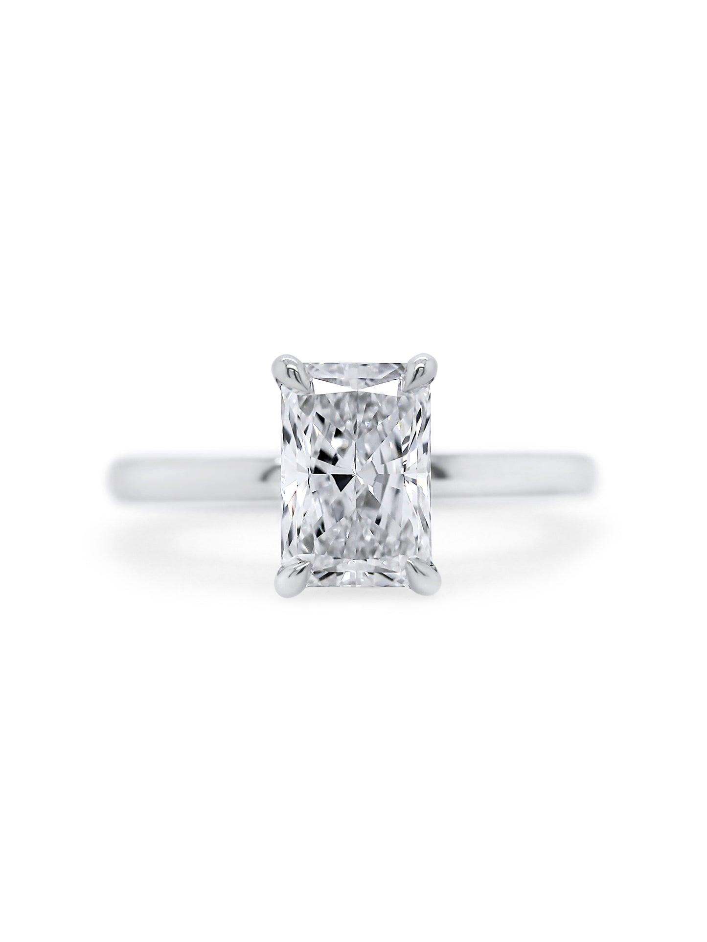 Lab Grown Radiant Cut Diamond Solitaire Ring, 18K White Gold. T=2.02ct