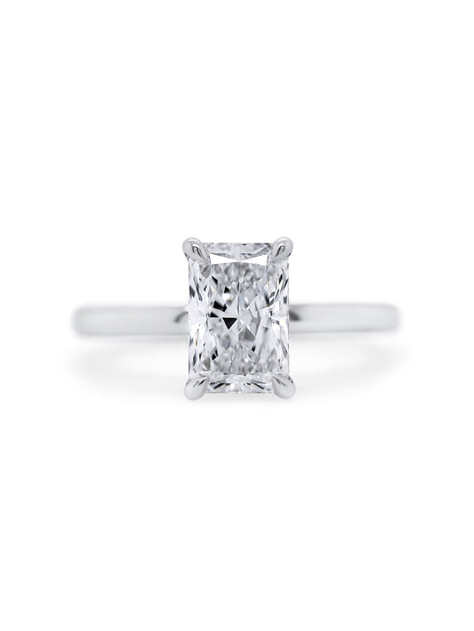 Lab Grown Radiant Cut Diamond Solitaire Ring, 18K White Gold. T=2.02ct