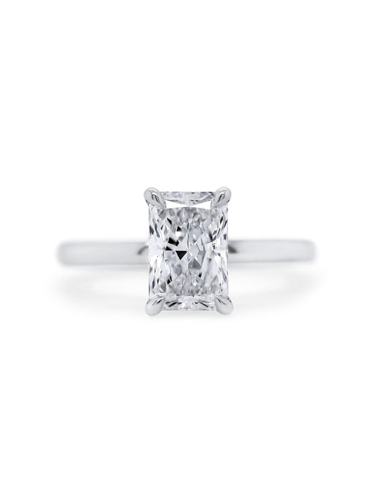 Lab Grown Radiant Cut Diamond Solitaire Ring, 18K White Gold. T=2.02ct