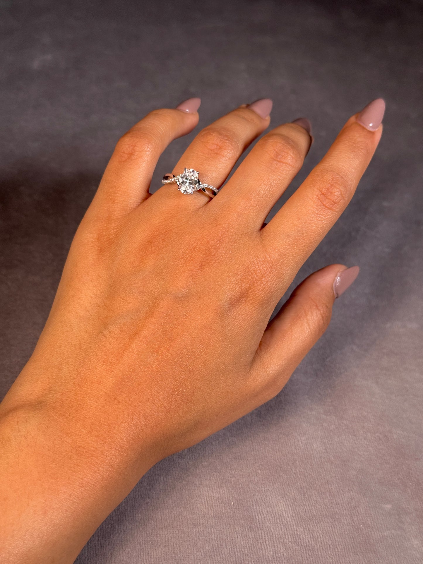 Lab Grown Oval Diamond Set Ring, 18 Carat White Gold