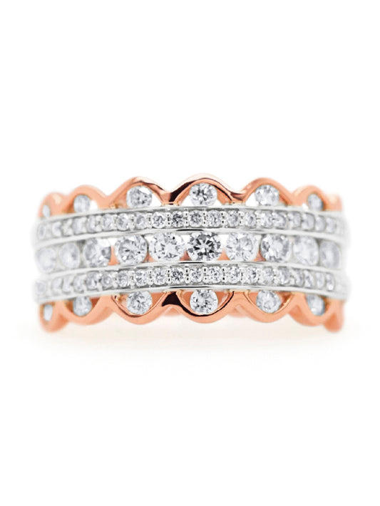 Rose & White Gold Diamond Set Ring, 9K Rose White Gold T=1.16ct.