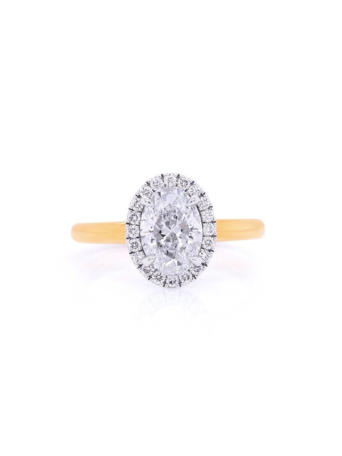 Lab Grown Diamond Halo Cluster Ring, 18K Yellow & White Gold T=1.71ct