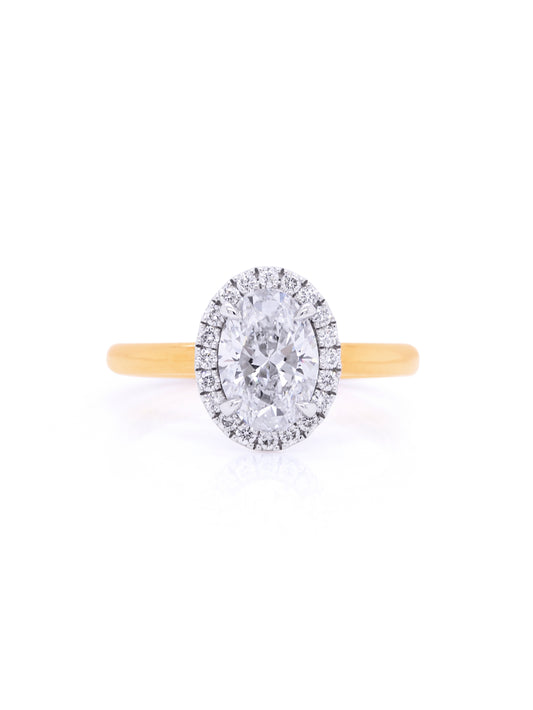 Lab Grown Diamond Halo Cluster Ring, 18K Yellow & White Gold T=1.71ct