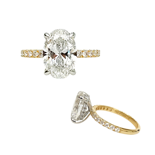 Lab Grown Diamond, Oval 3.00ct Ring, 18K YG & Platinum