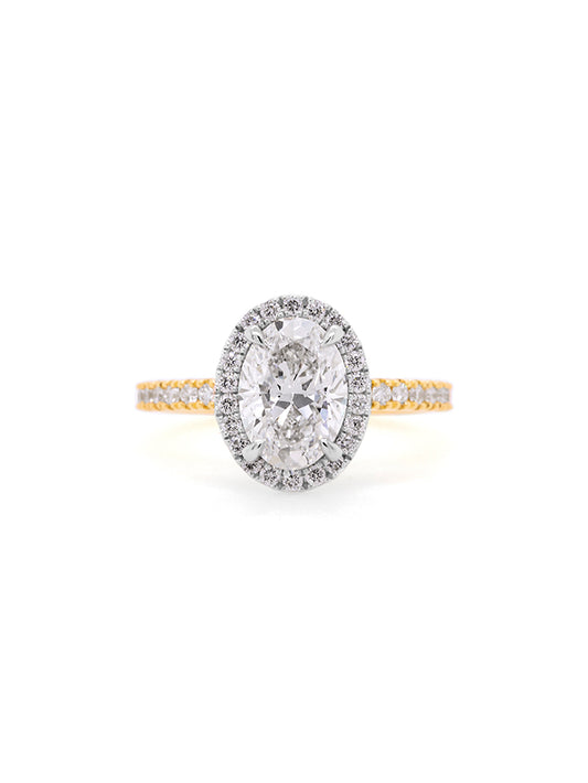 Lab Grown 2.00ct Diamond Halo Cluster Ring in 18K Yellow & White Gold