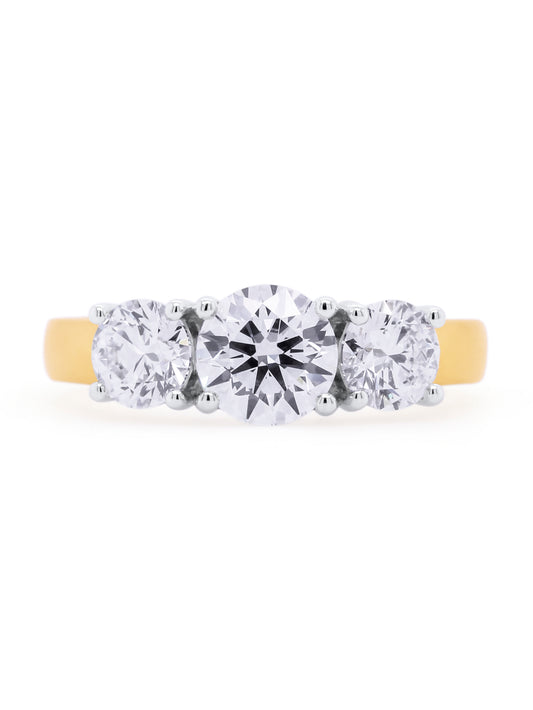 Lab Grown 2 Carat Trilogy Diamond Ring in 9 Carat Yellow Gold
