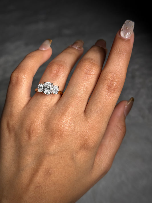 Lab Grown Oval Diamond Trilogy. 18 Carat Yellow & White Gold