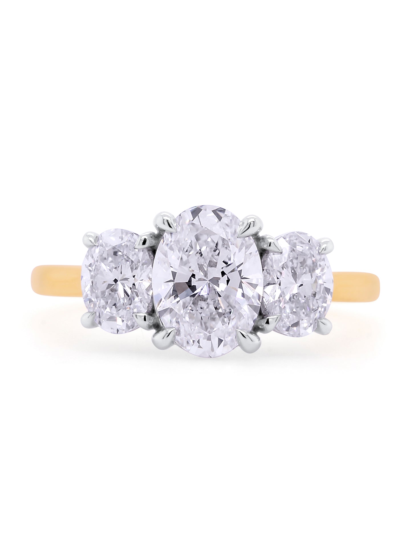 Lab Grown Oval Diamond Trilogy. 18 Carat Yellow & White Gold