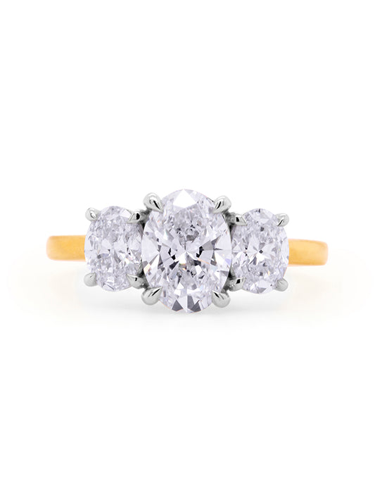 Lab Grown Oval Diamond Trilogy. 18K Yellow & White Gold