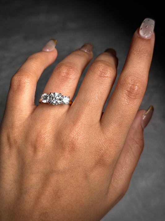 Lab Grown Diamond Trilogy, 2.50ct Total, 18 Carat Yellow & White Gold