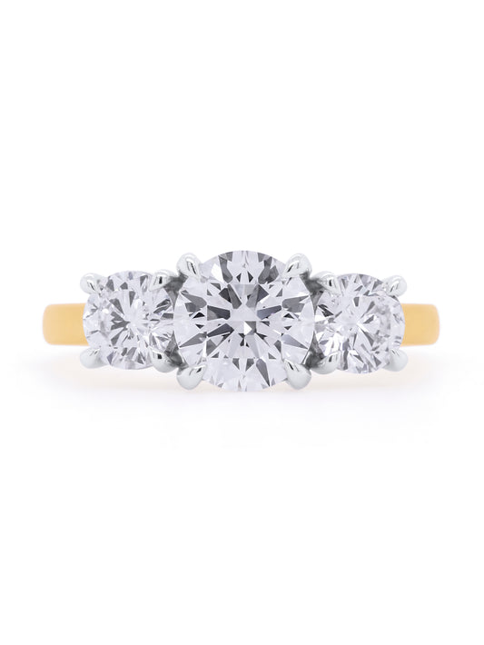 Lab Grown Diamond Trilogy, 2.50ct Total, 18 Carat Yellow & White Gold