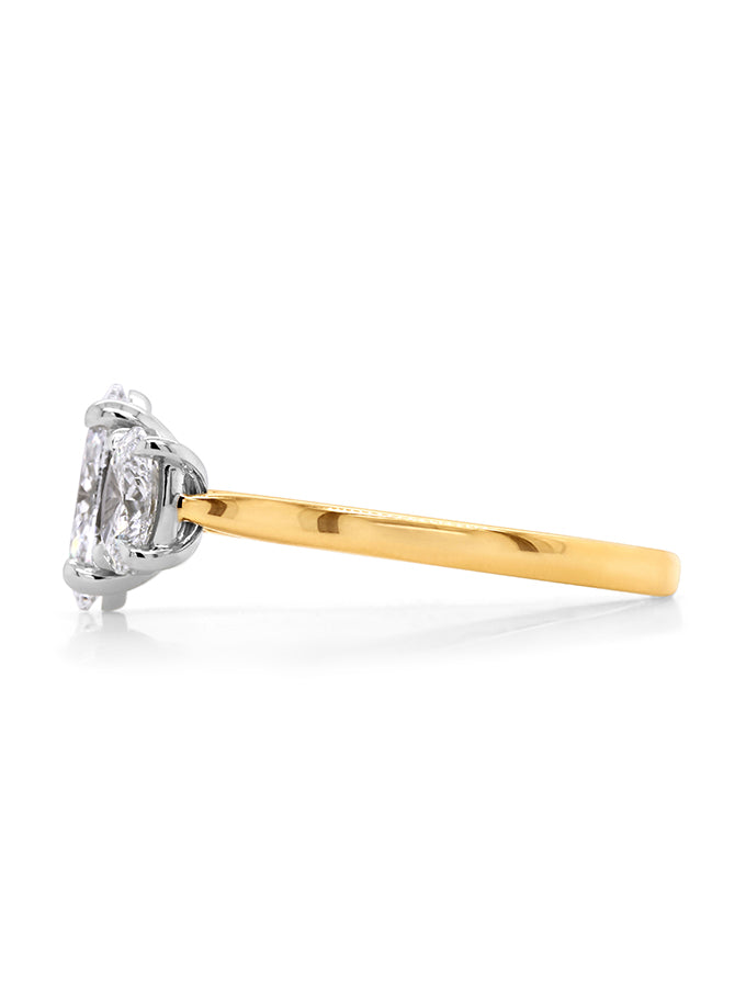 Lab Grown Oval Diamond Trilogy in 18 Carat Yellow & White Gold