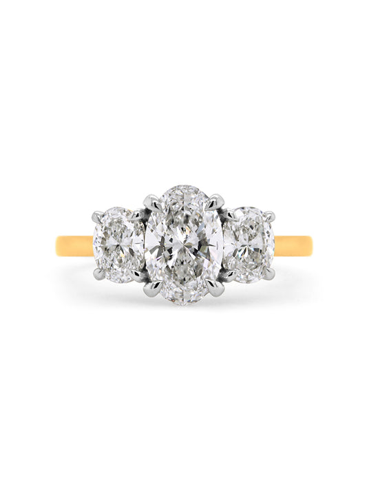 Lab Grown Oval Diamond Trilogy in 18 Carat Yellow & White Gold