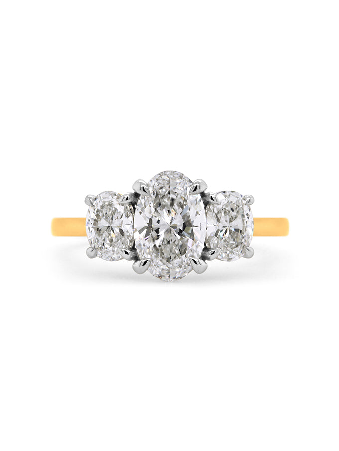 Lab Grown Oval Diamond Trilogy in 18 Carat Yellow & White Gold