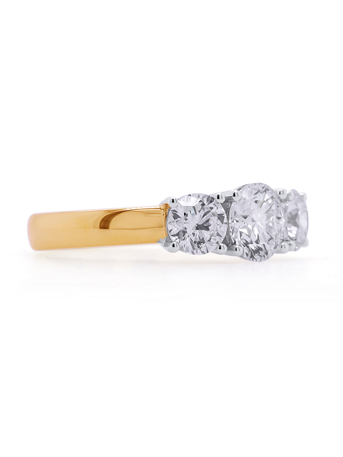 Lab Grown 2 Carat Trilogy Diamond Ring in 18 Carat Yellow Gold