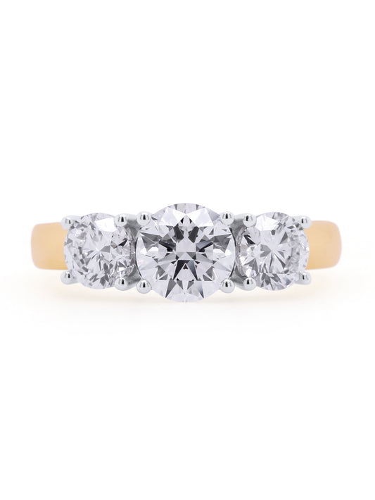 Lab Grown 2 Carat Trilogy Diamond Ring in 18 Carat Yellow Gold