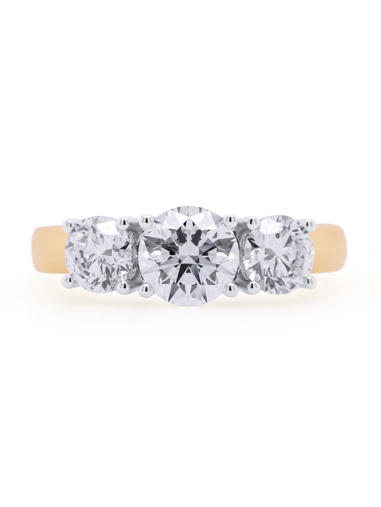 Lab Grown 2 Carat Trilogy Diamond Ring in 18 Carat Yellow Gold