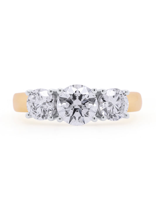 Lab Grown 2 Carat Trilogy Diamond Ring in 18 Carat Yellow Gold