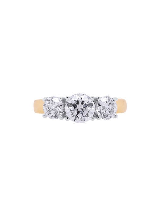 Lab Grown 2 Carat Trilogy Diamond Ring in 18 Carat Yellow Gold