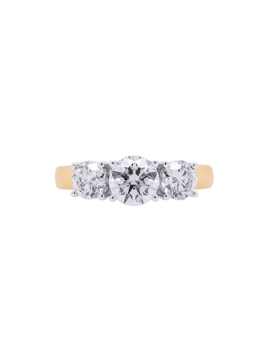 Lab Grown 2 Carat Trilogy Diamond Ring in 18 Carat Yellow Gold