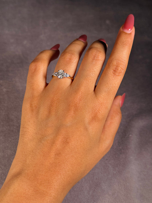 Trilogy Lab Grown Diamond Ring, T=1.50ct, 18K Yellow Gold