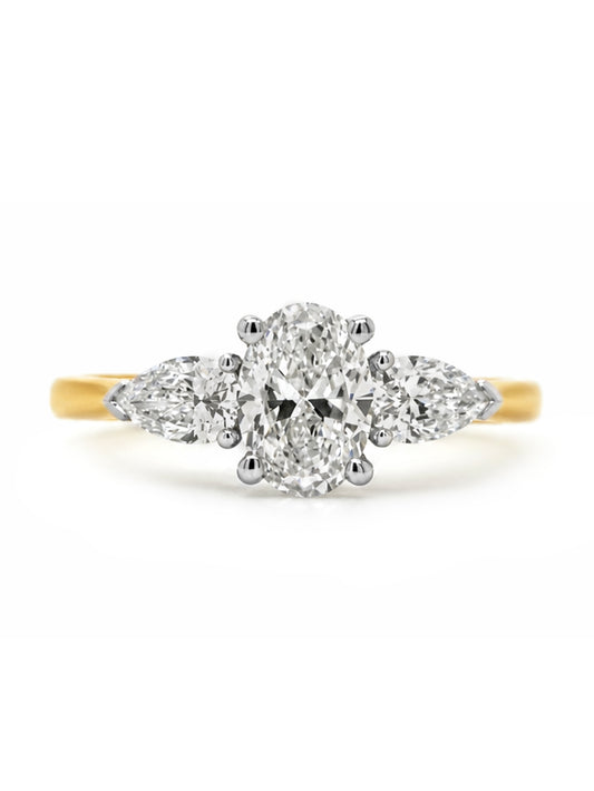 Trilogy Lab Grown Diamond Ring, T=1.50ct, 18K Yellow Gold