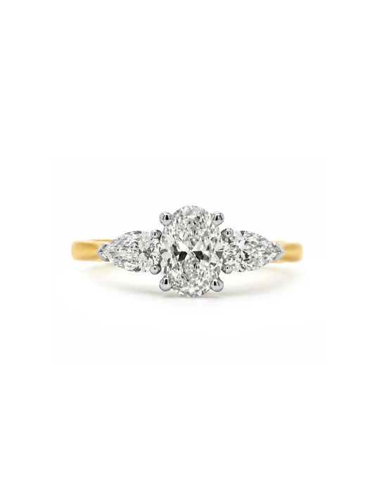 Trilogy Lab Grown Diamond Ring, T=1.50ct, 18K Yellow Gold