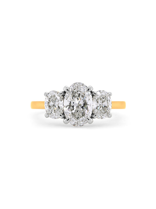 Lab Grown Oval Diamond Trilogy in 18 Carat Yellow & White Gold