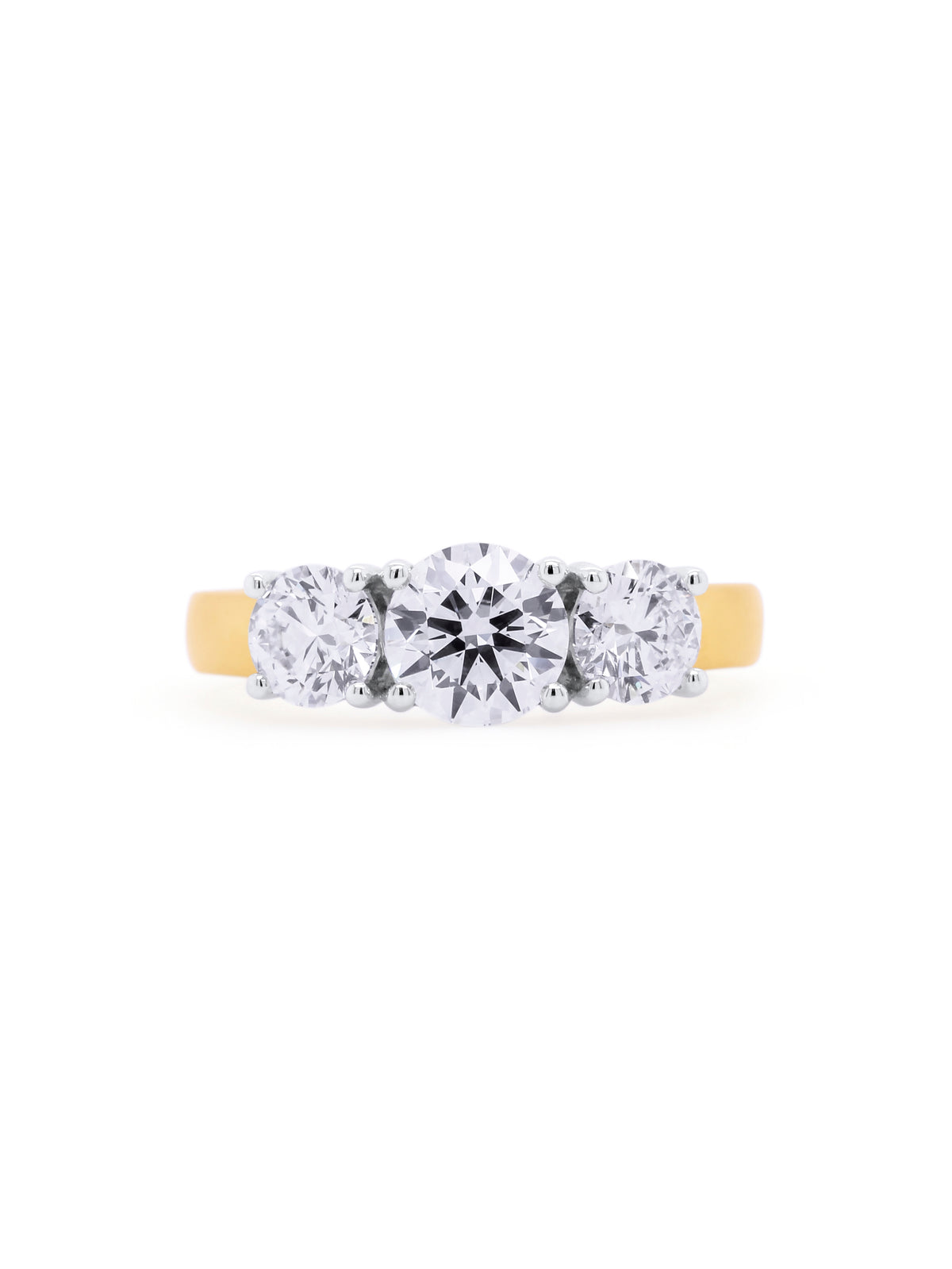 Lab Grown 2 Carat Trilogy Diamond Ring in 9 Carat Yellow Gold