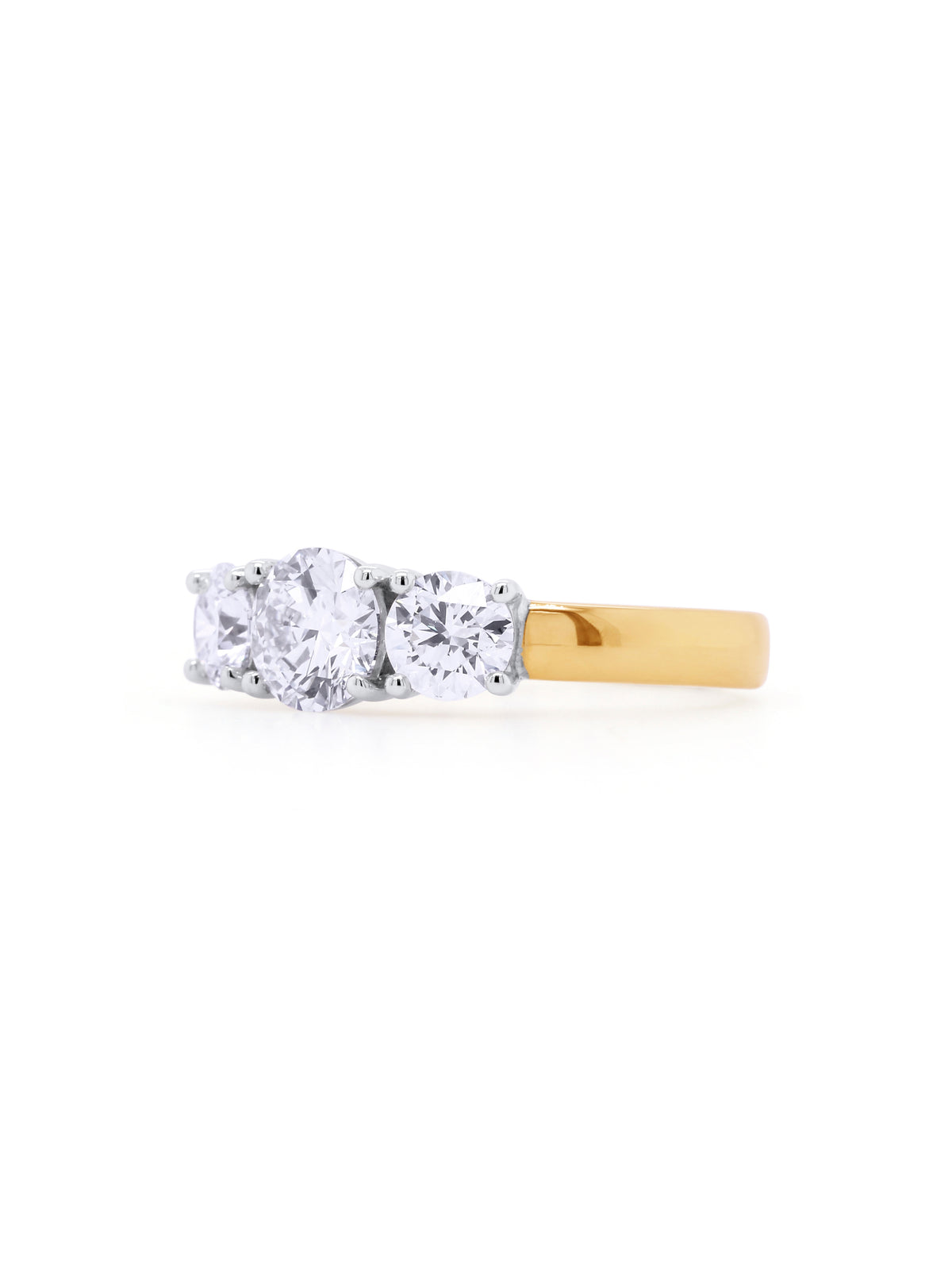 Lab Grown 2 Carat Trilogy Diamond Ring in 9 Carat Yellow Gold