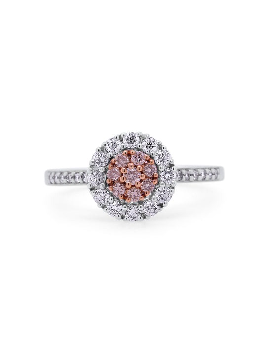 Pink & White Diamond Cluster Ring, 18 Carat White Gold T=0.55ct