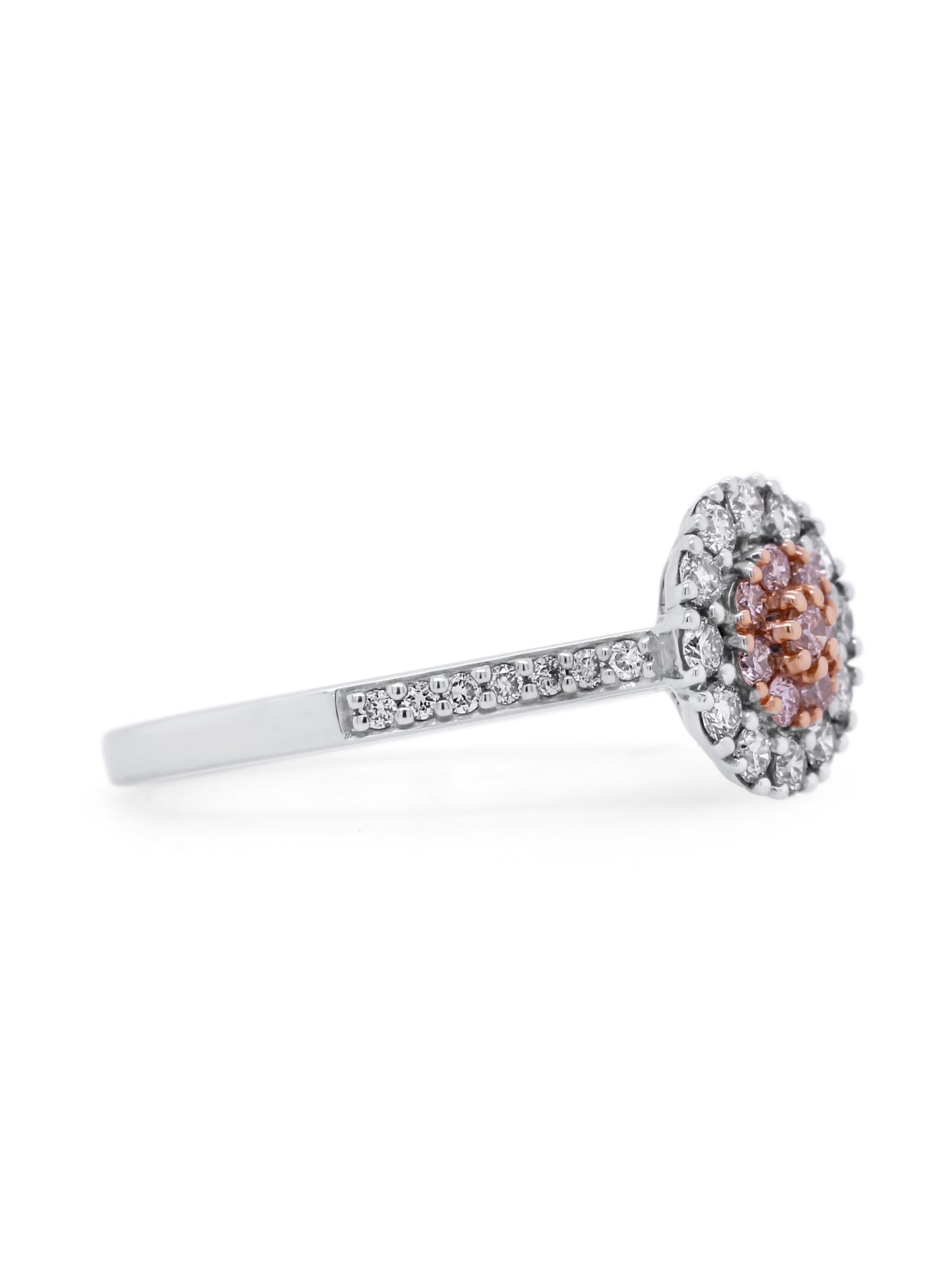 Pink & White Diamond Cluster Ring, 18 Carat White Gold T=0.55ct