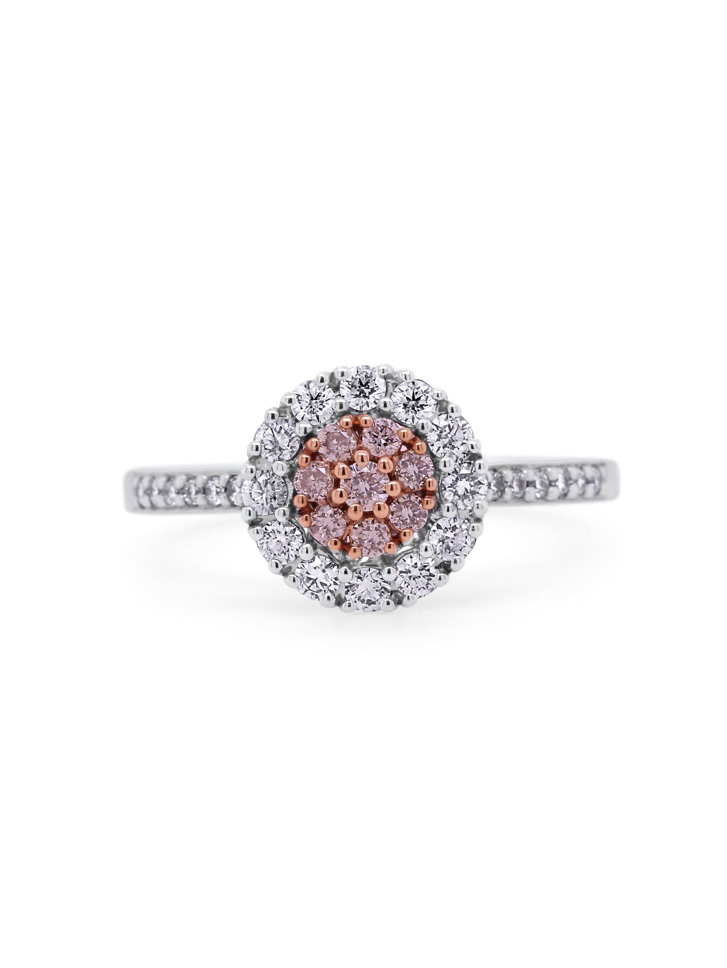 Pink & White Diamond Cluster Ring, 18 Carat White Gold T=0.55ct