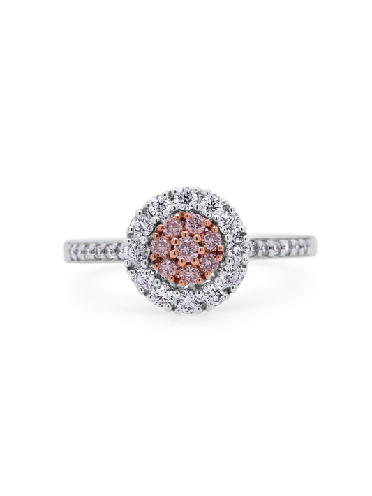 Pink & White Diamond Cluster Ring, 18 Carat White Gold T=0.55ct