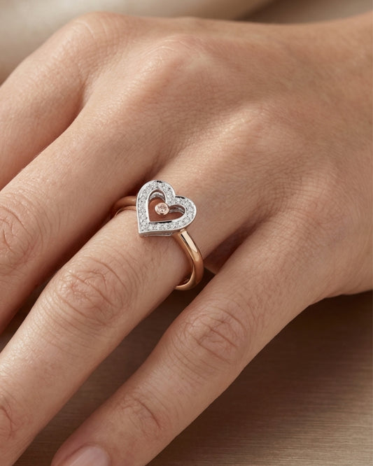 Australian Pink Diamond Ring 9K White & Rose gold heart