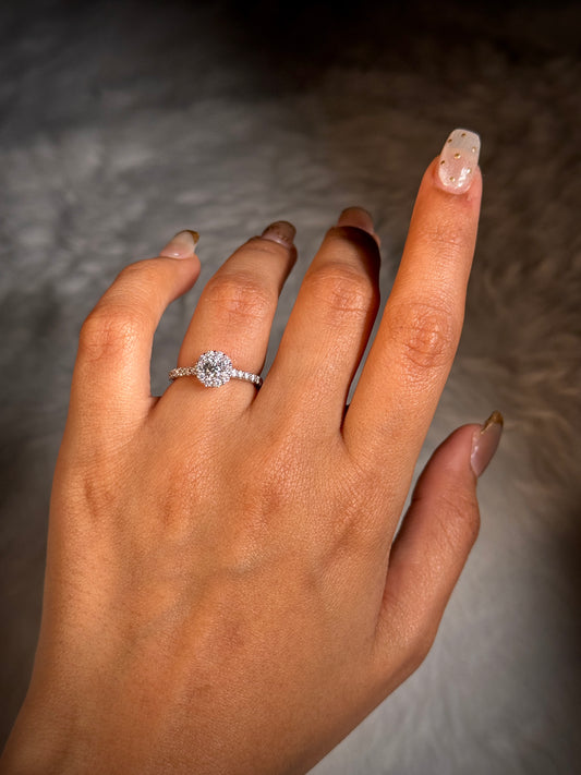 0.88 Carat Diamond Cluster Ring, 18K White Gold