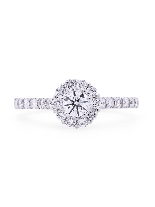 0.88 Carat Diamond Cluster Ring, 18K White Gold