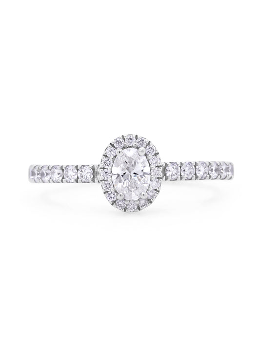 0.66 Carat Oval Cut Diamond, 18K White Gold Ring