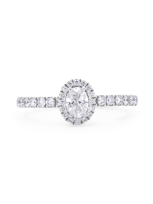 0.66 Carat Oval Cut Diamond, 18K White Gold Ring