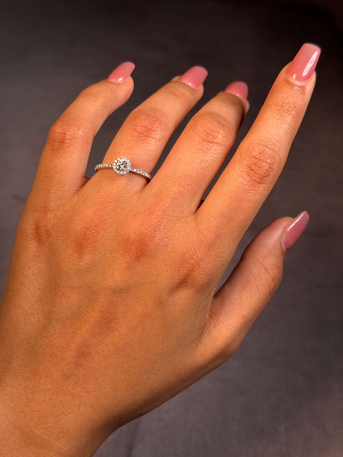 0.46 Carat Diamond Set, 18K White Gold Halo Ring