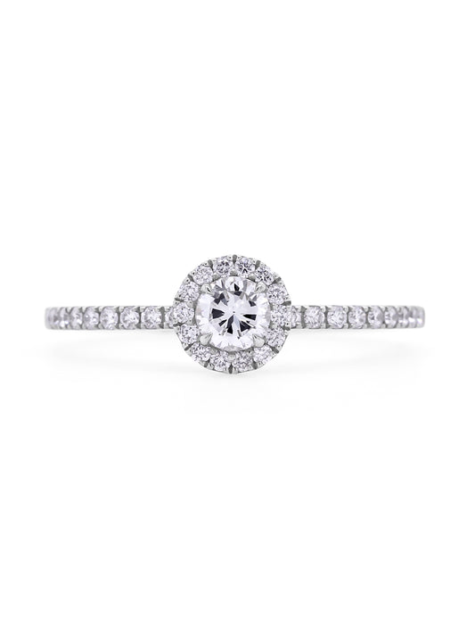 0.46 Carat Diamond Set, 18K White Gold Halo Ring