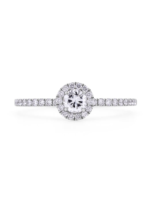 0.46 Carat Diamond Set, 18K White Gold Halo Ring